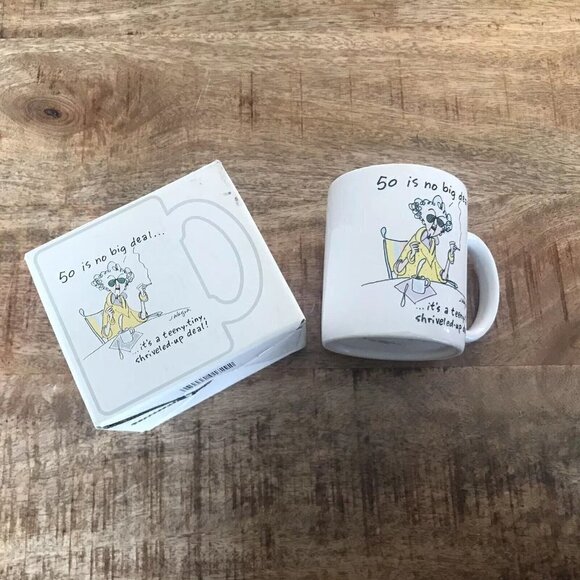 Vtg 1988 Hallmark coffee mug 50 Is No Big Deal...it’s A Teeny-tiny Shriveled Up - Picture 4 of 6